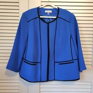 Kasper Women's Jacket Bright Royal Blue Empire Collar Black Piping, Trim 20W